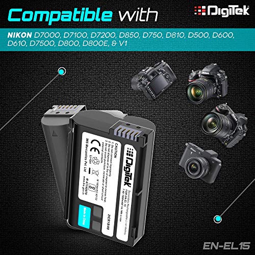 DIGITEK® (EN-EL15) Secondary Rechargeable Battery Packs for Digital Camera EN-EL15, Compatibility - D7000, D7100, D7200, D850, D750, D810, D500, D600, D610, D7500, D800, D800E, & V1 - Image 5