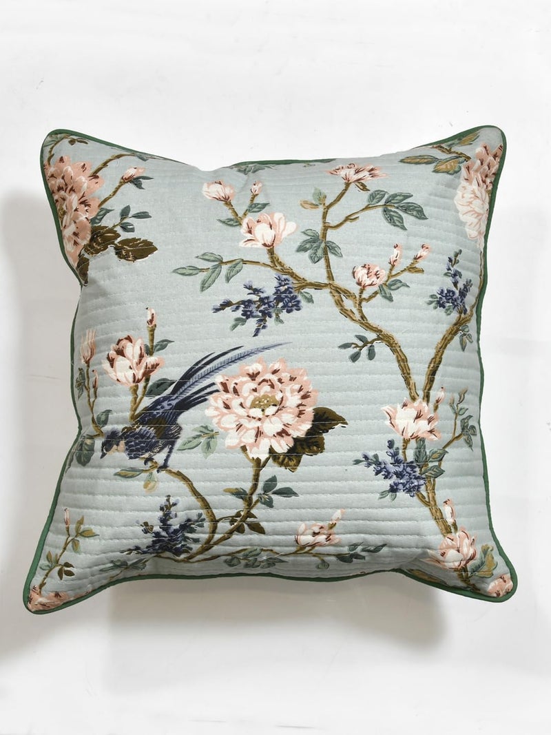 Clasiko Cotton Cushion Covers Set of 2; 16x16 Inches; Light Flowers On Light Blue - Image 5