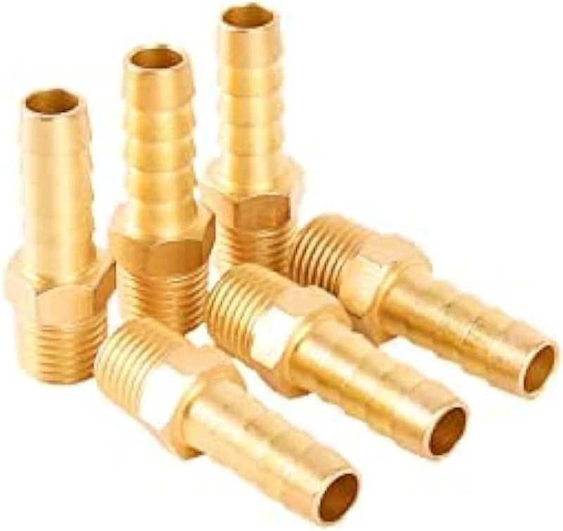 AQSON 6-Pack Brass Hose Fitting, Hose Barb Adapter, 3/8" Hose Barb x 3/8" NPT Male Pipe Fittings