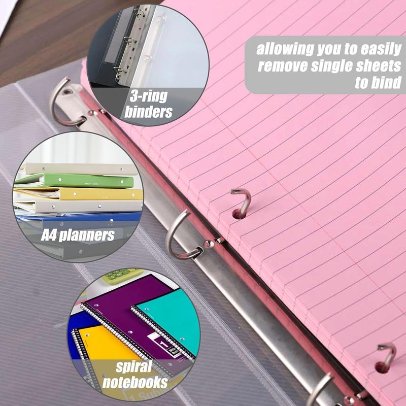 HIBOX Pink Loose Leaf Paper, Pink 100 Sheets 8"x10.5" Wide Ruled Filler Lined Notebook Paper, 3-Hole Punched for 3-Ring Binders Notebook, School & College, Women Girls Writing Work Meeting Note Taking - Image 4