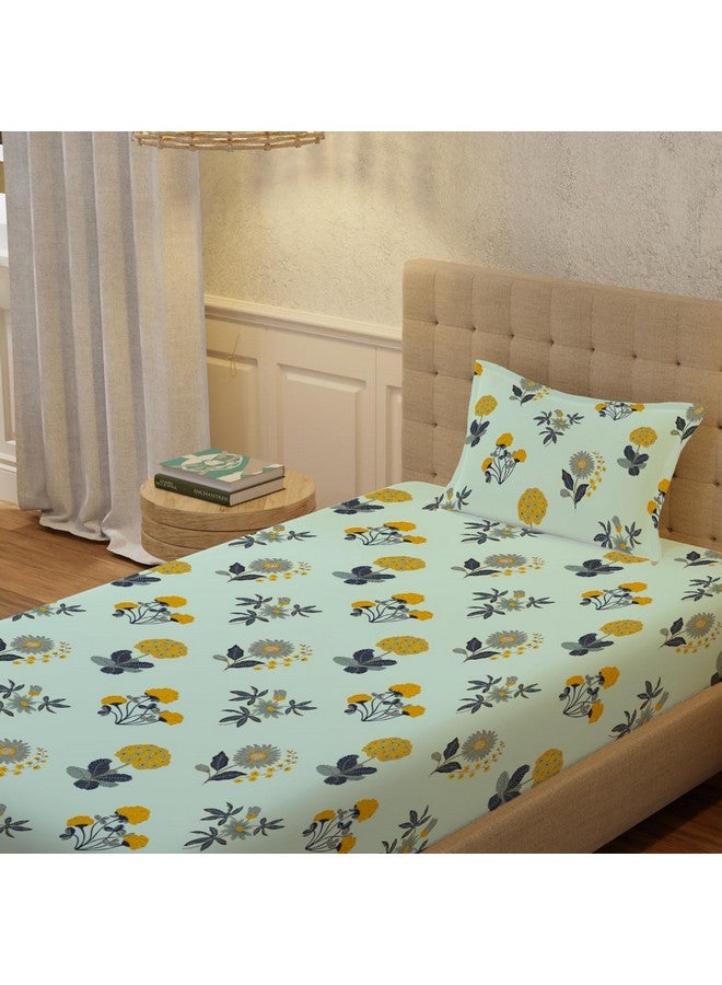 Urban Space ملاءة سرير قطن 100% بتقنية 200 TC من أوربان سبيس لسرير مفرد مع غطاء وسادة واحد، ملاءة مفردة (لون أزرق سماء مشع، الحجم 58 x 90 بوصة) - Image 1