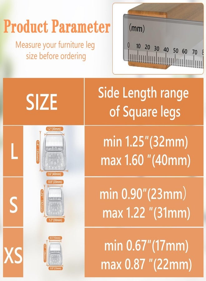 BAIPOK 16pcs Square Chair Leg Floor Protectors, Furniture Pads for Hardwood Floors, Furniture Sliders for Chair Legs, Floor Protectors for Chairs, Silicone Chair Leg Caps Cover, Clear, Large - Image 3