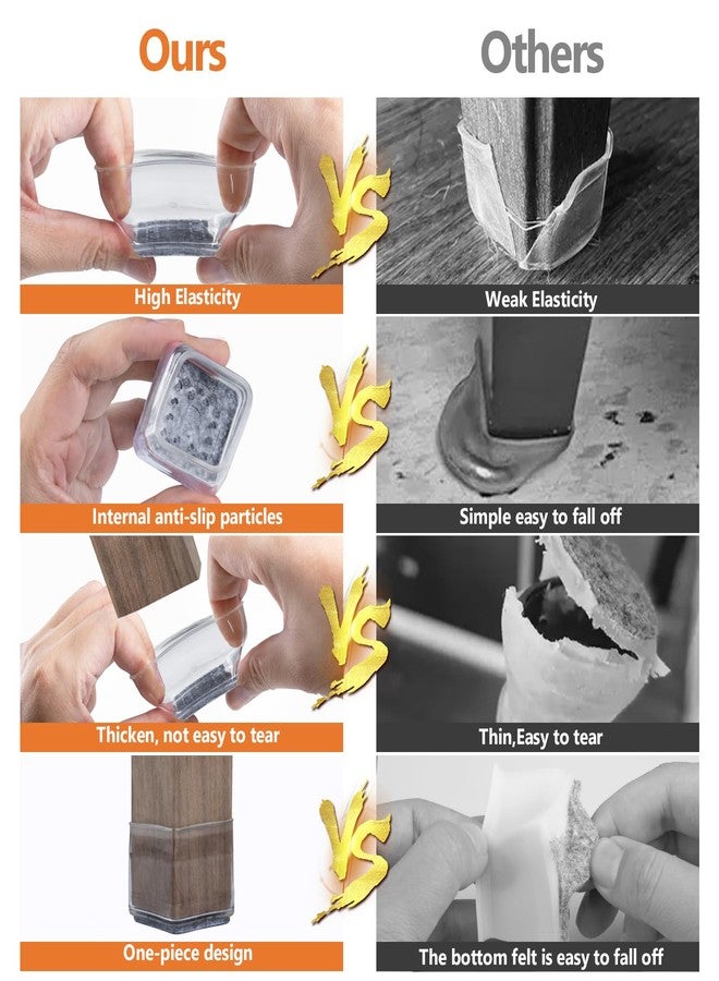 BAIPOK 16pcs Square Chair Leg Floor Protectors, Furniture Pads for Hardwood Floors, Furniture Sliders for Chair Legs, Floor Protectors for Chairs, Silicone Chair Leg Caps Cover, Clear, Large - Image 4