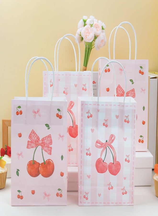 FujDun 12pcs Cherry Gift Bags with Handles, Cherry Candy Goodie Bag for Birthday Bridal Shower Baby Shower Wedding Party Favor Supplies (8.27 x 5.9 x 3.15 inch - Image 2