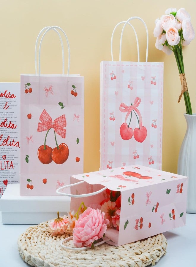 FujDun 12pcs Cherry Gift Bags with Handles, Cherry Candy Goodie Bag for Birthday Bridal Shower Baby Shower Wedding Party Favor Supplies (8.27 x 5.9 x 3.15 inch - Image 3