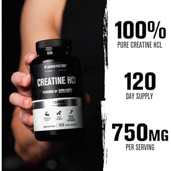 Jacked Factory Creatine HCl Capsules - CON CRET Creatine Pills 750mg - Lean Muscle Growth & Recovery, Boost Strength & Endurance, No Bloating or Cramps - 120 Capsules - Image 2