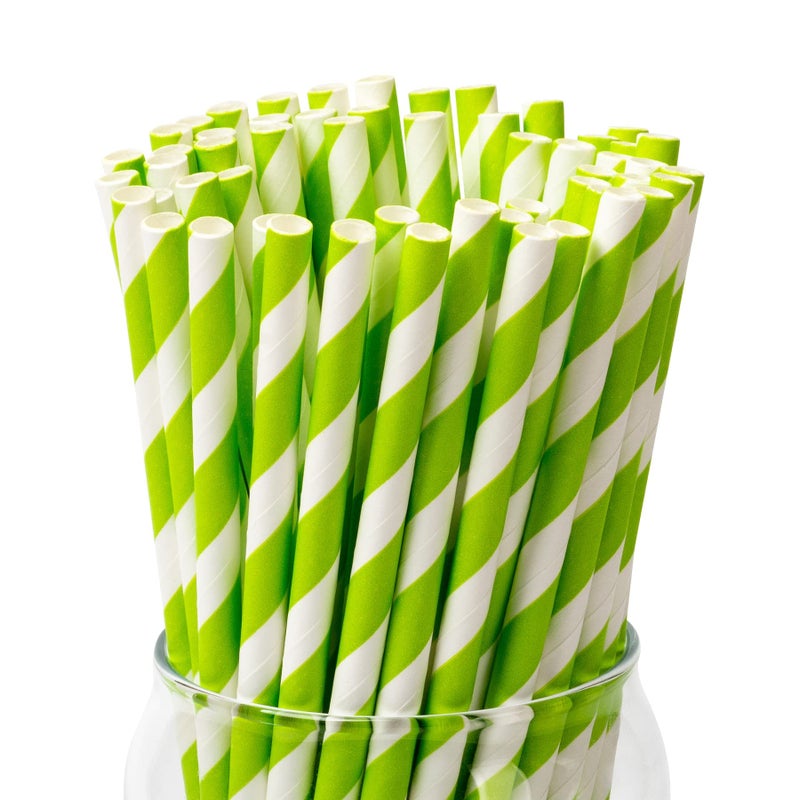 PakTalk 100 Pack Biodegradable Paper Straws Striped Green Straws Bulk for Cocktails Milkshakes Parties 024 x 775 Green