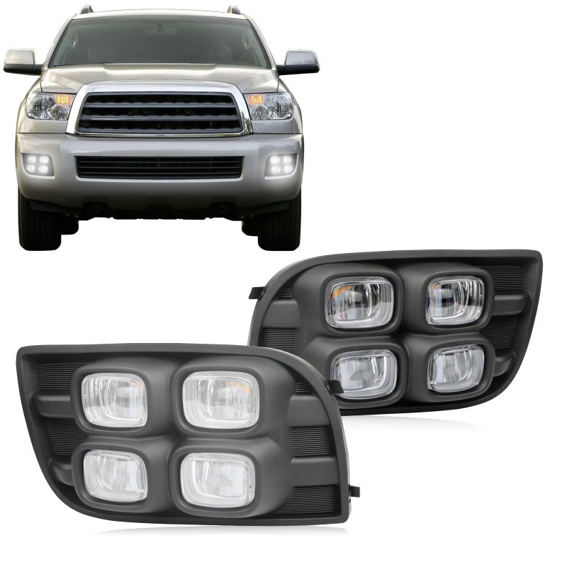 GEEGEETOP Switchback WhiteAmber Front Bumper Fog Daytime LED Running Light Sequential Turn Signal Feature Compatible with Toyota Sequoia SR5 Limited Platinum TRD PRO Capstone 20082017 Fog Light Kit