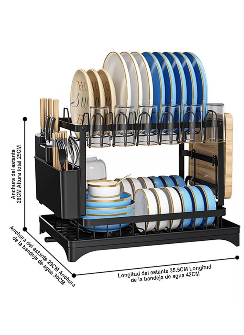 Generic Large 2-Tier Dish Rack for Countertop, Stainless Steel Drainer with Black Finish, Space-Saving Kitchen Organizer for Plates, Cups, Knives, Cutting Boards, and Utensils, Durable, Functional, and Styl  - Image 2
