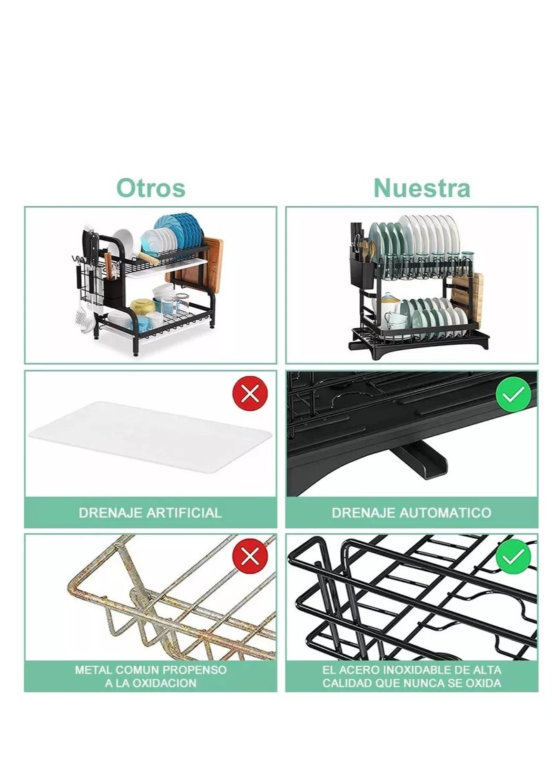 Generic Large 2-Tier Dish Rack for Countertop, Stainless Steel Drainer with Black Finish, Space-Saving Kitchen Organizer for Plates, Cups, Knives, Cutting Boards, and Utensils, Durable, Functional, and Styl  - Image 5