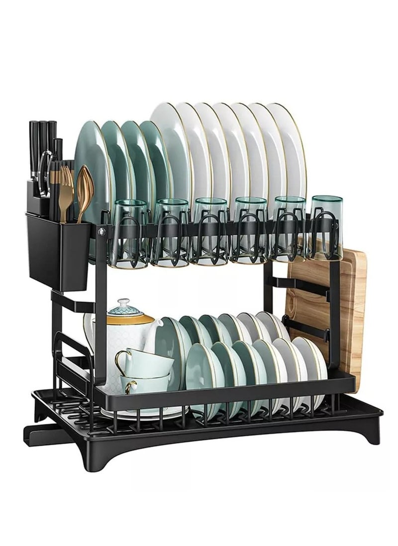 Generic Large 2-Tier Dish Rack for Countertop, Stainless Steel Drainer with Black Finish, Space-Saving Kitchen Organizer for Plates, Cups, Knives, Cutting Boards, and Utensils, Durable, Functional, and Styl  - Image 1