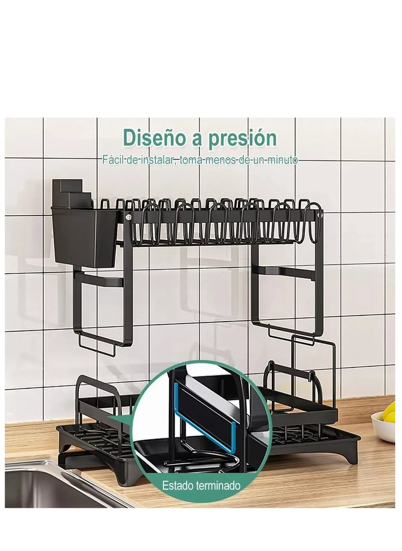 Generic Large 2-Tier Dish Rack for Countertop, Stainless Steel Drainer with Black Finish, Space-Saving Kitchen Organizer for Plates, Cups, Knives, Cutting Boards, and Utensils, Durable, Functional, and Styl  - Image 3