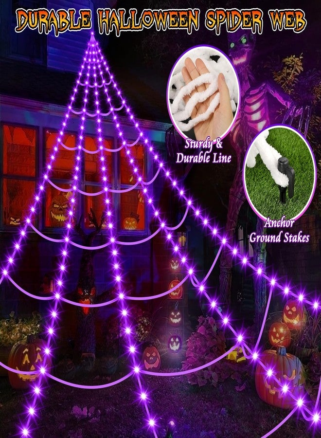 Yunaking Halloween Spider Web Lights 250 LED: 19.68Ft Outdoor Web Halloween Decorations with Purple Lights - Halloweens Decor Light with 8 Modes Waterproof & Timer for Outdoor Indoor Yard Haunted House - Image 5