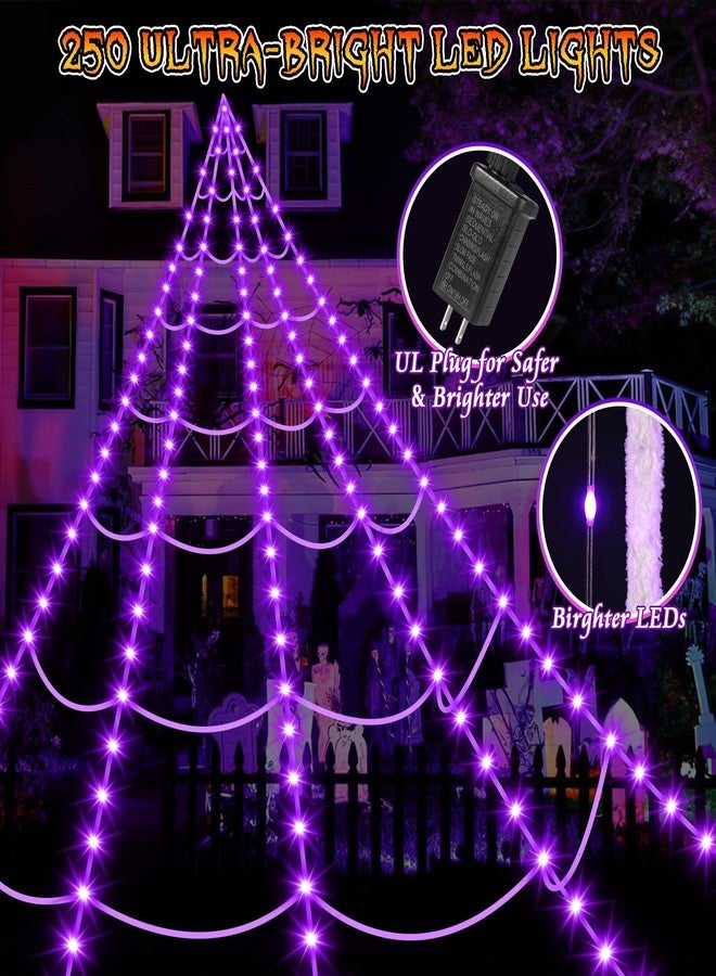 Yunaking Halloween Spider Web Lights 250 LED: 19.68Ft Outdoor Web Halloween Decorations with Purple Lights - Halloweens Decor Light with 8 Modes Waterproof & Timer for Outdoor Indoor Yard Haunted House - Image 2