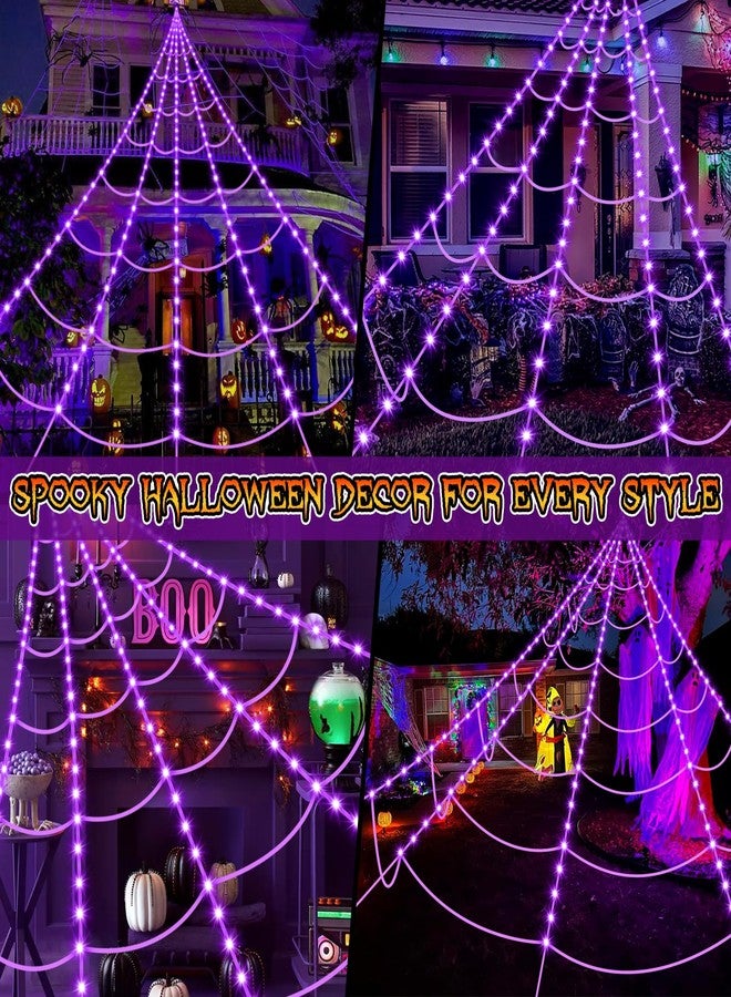 Yunaking Halloween Spider Web Lights 250 LED: 19.68Ft Outdoor Web Halloween Decorations with Purple Lights - Halloweens Decor Light with 8 Modes Waterproof & Timer for Outdoor Indoor Yard Haunted House - Image 3