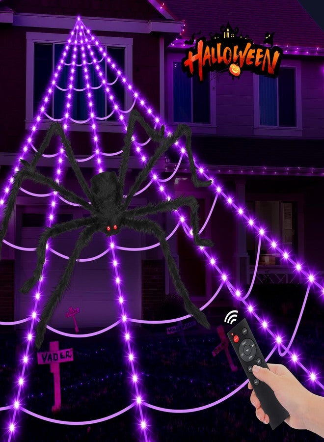 Yunaking Halloween Spider Web Lights 250 LED: 19.68Ft Outdoor Web Halloween Decorations with Purple Lights - Halloweens Decor Light with 8 Modes Waterproof & Timer for Outdoor Indoor Yard Haunted House - Image 1