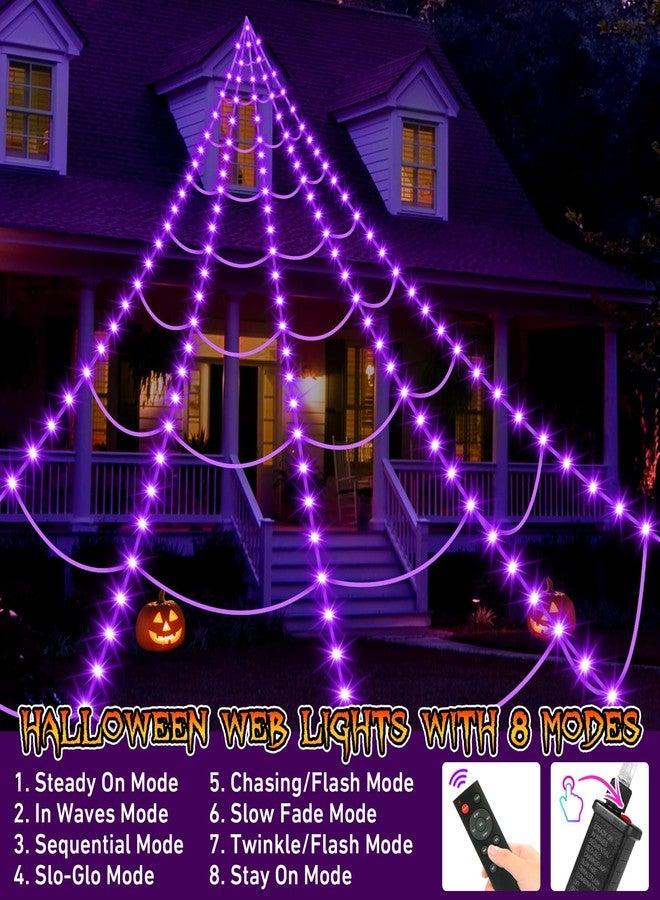 Yunaking Halloween Spider Web Lights 250 LED: 19.68Ft Outdoor Web Halloween Decorations with Purple Lights - Halloweens Decor Light with 8 Modes Waterproof & Timer for Outdoor Indoor Yard Haunted House - Image 4