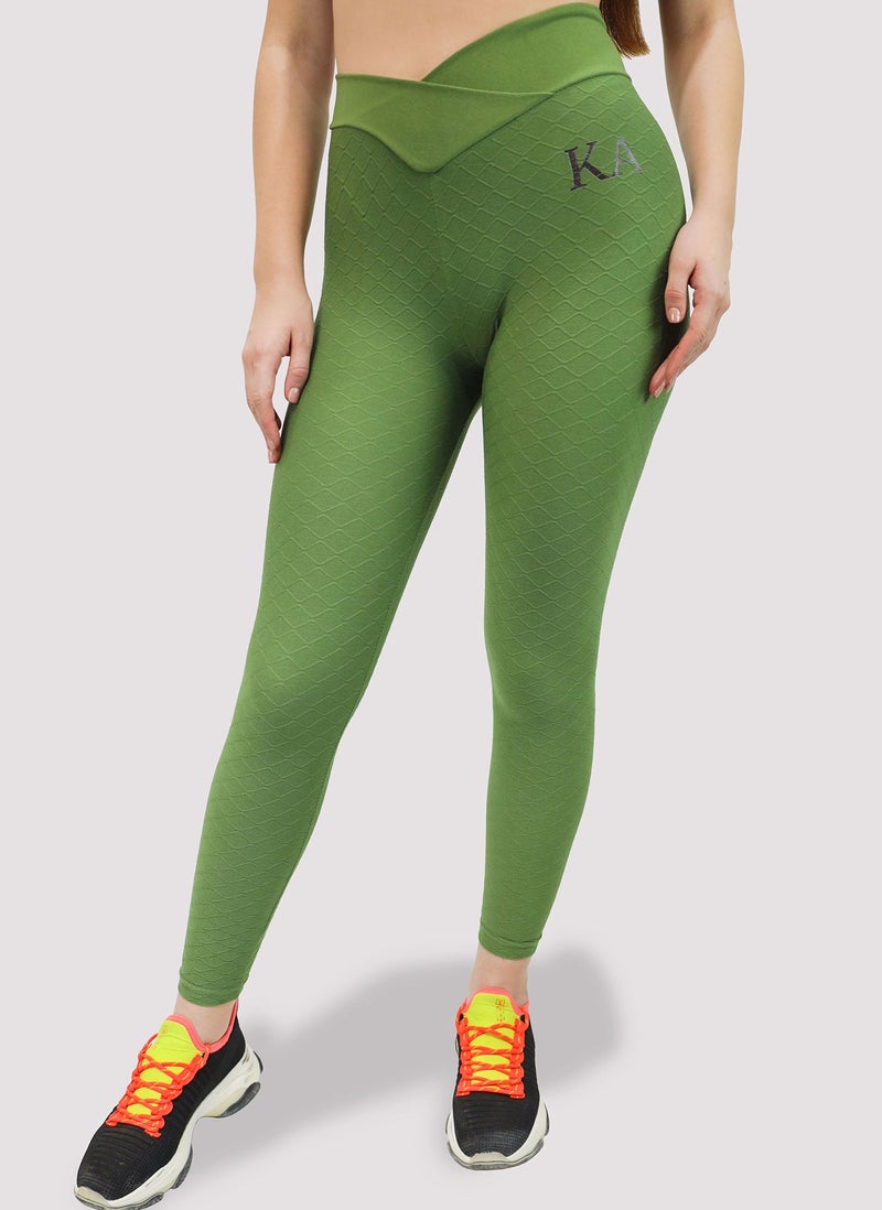 Kidwala V-Waist Power Leggings - High V-Cross Waistband Workout Gym Yoga Seamless Pants For Women (Small, Green) - Image 1