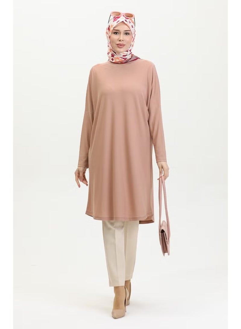 Sefa Merve Bat Sleeve Plain Tunic 8682A-02 Powder - Image 1