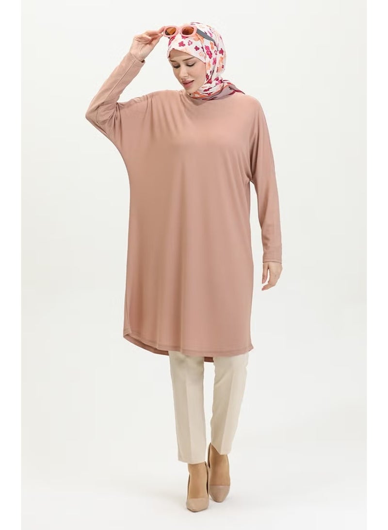 Sefa Merve Bat Sleeve Plain Tunic 8682A-02 Powder - Image 2