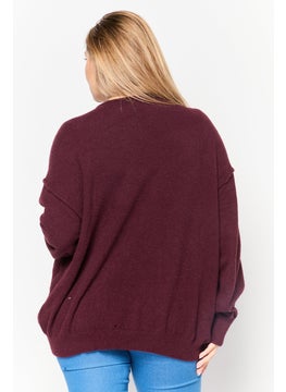 Black Tape Women V-Neck Textured Sweater, Maroon  - Image 4