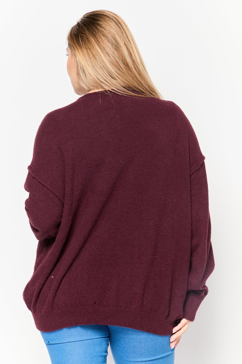 Black Tape Women V-Neck Textured Sweater, Maroon  - Image 4