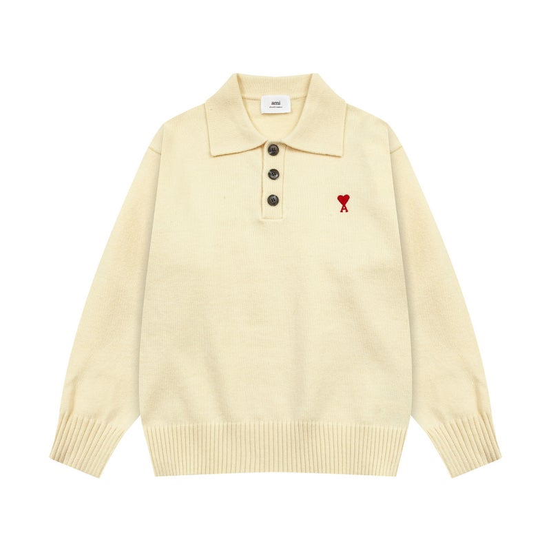 American Style Retro Love Embroidered Lapel Polo Shirt Men'S And Women'S Couples Fashion Knitted All-Match Sweater - Image 3