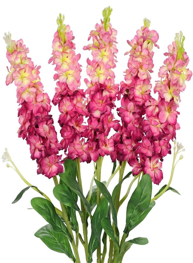Villa Como 5pcs Delphinium Artificial Flowers Silk UV Resistant Flowers, 25.5" Long Stem Fake Pink Flower for Tall Vase, UV Protected Faux Floral Arrangements for DIY Bouquets Centerpieces Home Wedding Decor - Image 1