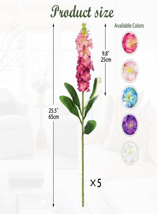 Villa Como 5pcs Delphinium Artificial Flowers Silk UV Resistant Flowers, 25.5" Long Stem Fake Pink Flower for Tall Vase, UV Protected Faux Floral Arrangements for DIY Bouquets Centerpieces Home Wedding Decor - Image 2