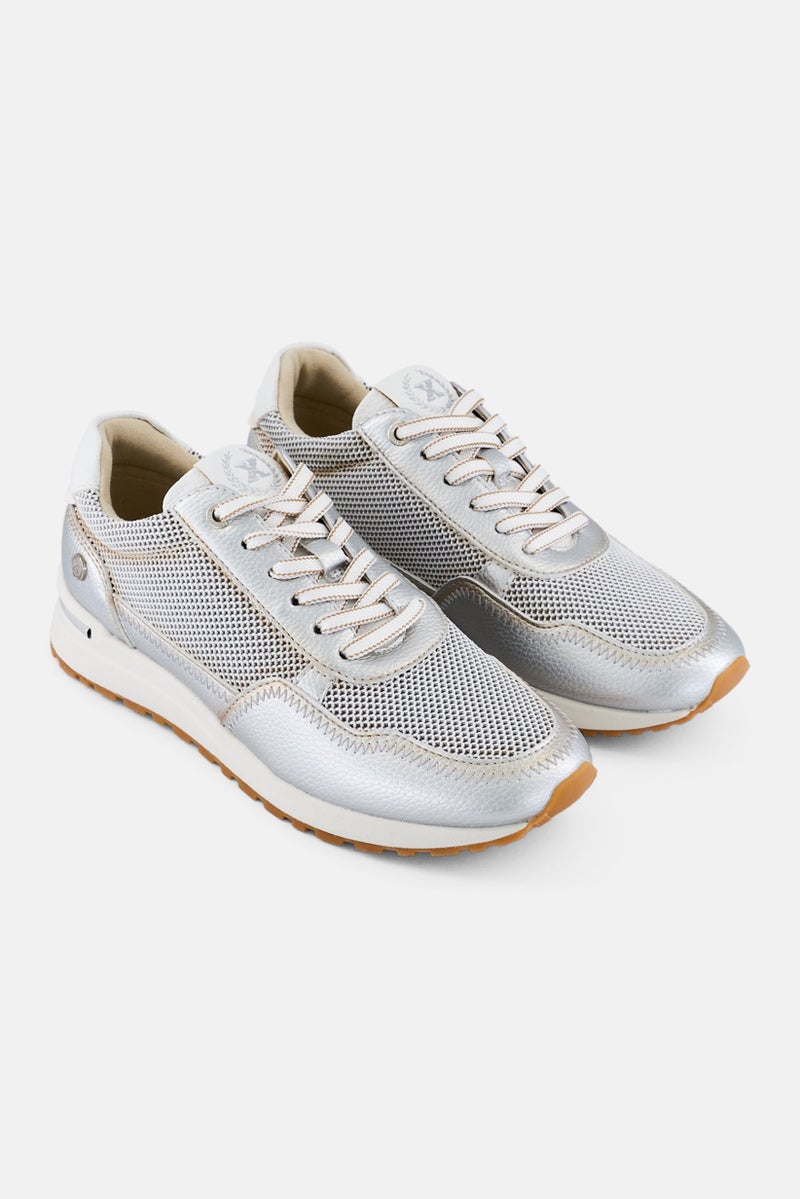 Xti Women Textile Upper Lace Up Casual Shoes, Silver - Image 1