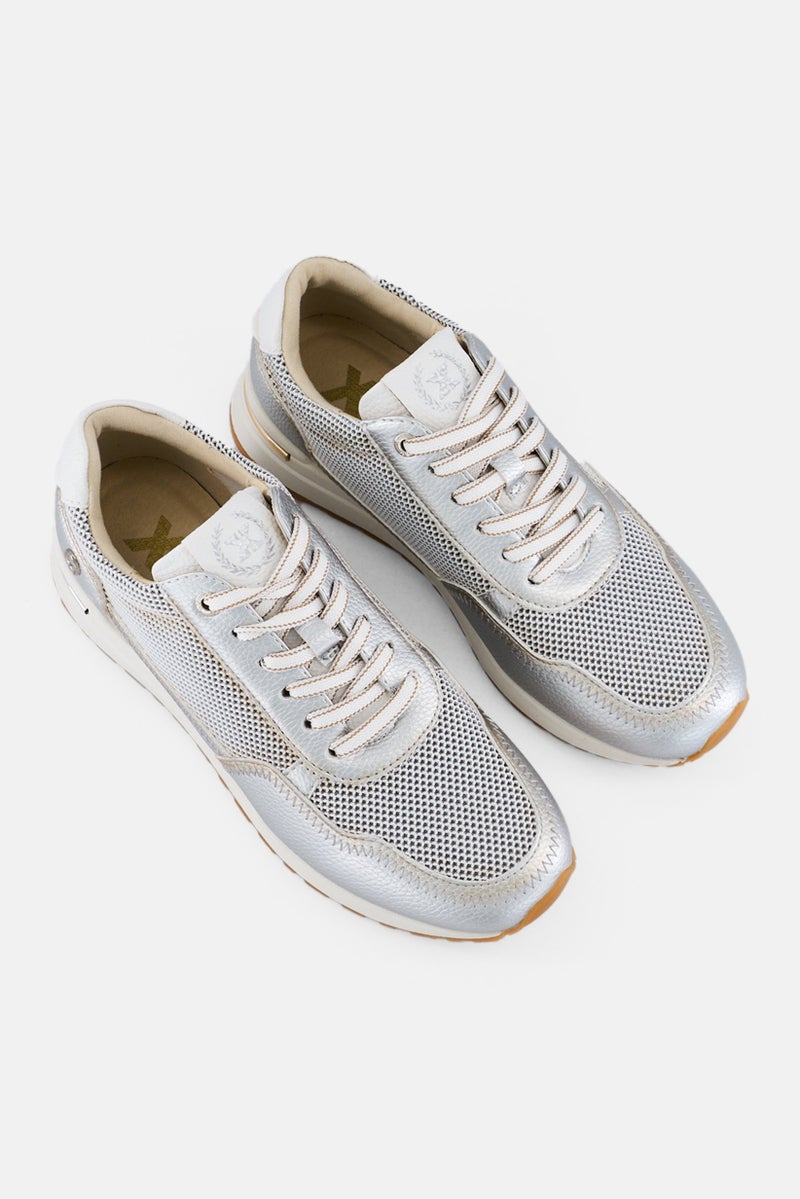 Xti Women Textile Upper Lace Up Casual Shoes, Silver - Image 4