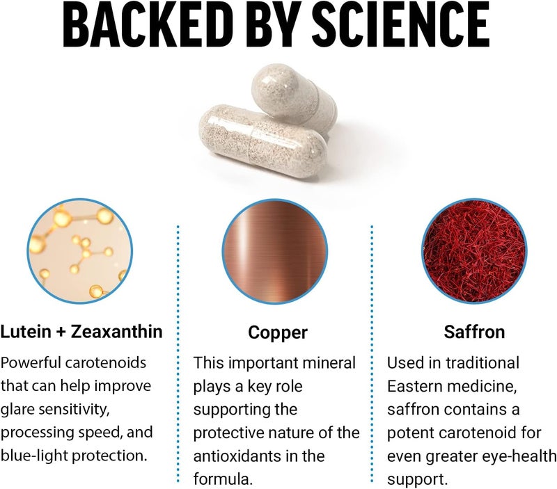 Force Factor فيتامينات العين الكاملة من FORCE FACTOR بقوة سريرية مع لوتين وزياكسانثين لدعم الرؤية ووظيفة العين وحماية الضوء الأزرق - مكملات صحة العين للبالغين 60 كبسولة - Image 3