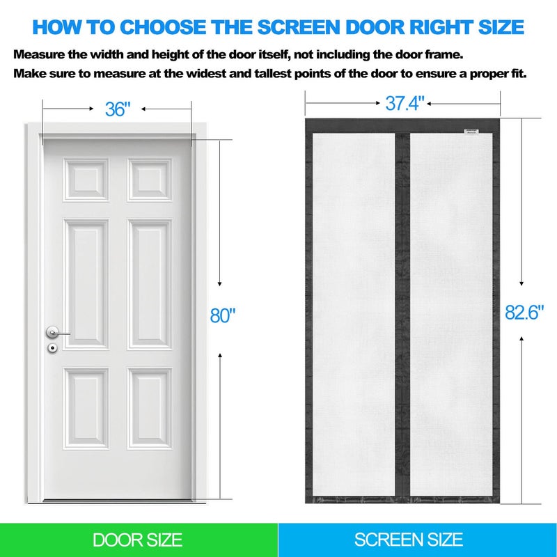 anrukler Heavy Duty Magnetic Fiberglass Screen Door with Reinforced Mesh - Fits Door Size 36x80inch, Self Sealing, Easy Install, Fresh Air Flow & Keep Bugs Out - Pet and Kid Friendly, Strong Magnet Design - Image 2