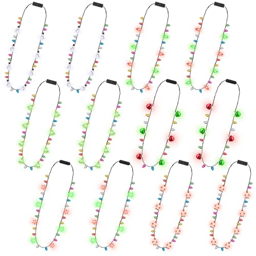 Traplace 12 Pack Christmas Necklace Lights 6 Styles LED Glowing Bulbs Christmas Lights Necklace with 3 Modes Light Up Xmas Favors Fun Xmas Party Supplies for Ugly Sweater New Year Eve Accessories - Image 1