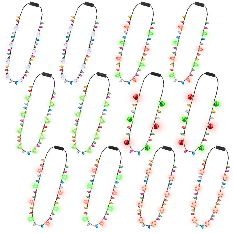 Traplace 12 Pack Christmas Necklace Lights 6 Styles LED Glowing Bulbs Christmas Lights Necklace with 3 Modes Light Up Xmas Favors Fun Xmas Party Supplies for Ugly Sweater New Year Eve Accessories - Image 3