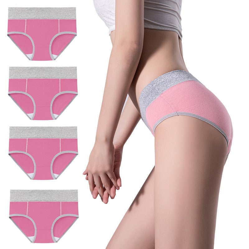 4-Piece Combination Waist Hip Spot Cotton Color Matching Underwear Ladies Plus Large Size - Image 1