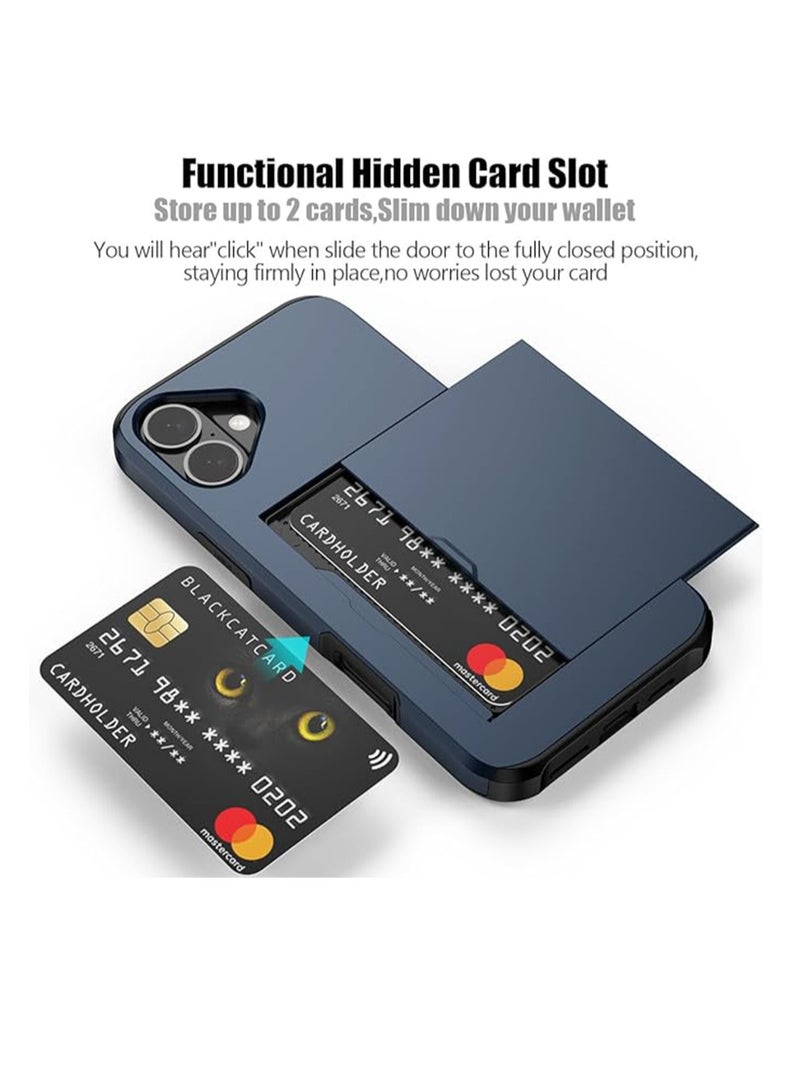 WRISTWISE Case Cover for iPhone 16 Plus with Card Holder Heavy Duty Protective Dual Layer Shockproof Hidden Card Slot Slim Wallet Phone Cover for iPhone 16 Plus for Women&Men 6.7 inch(Blue) - Image 3