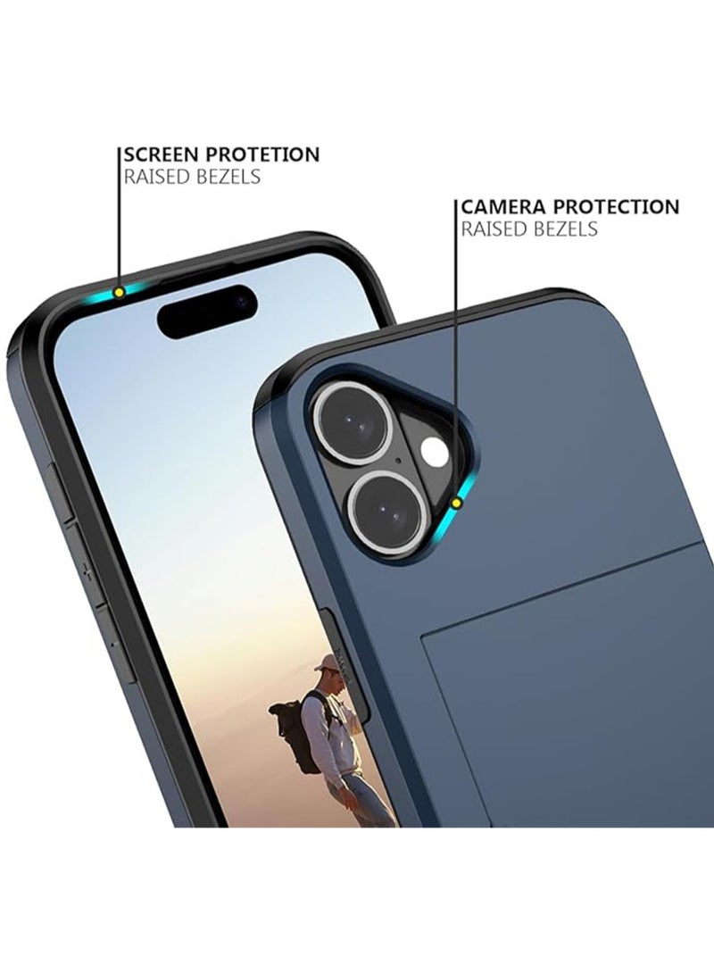 WRISTWISE Case Cover for iPhone 16 Plus with Card Holder Heavy Duty Protective Dual Layer Shockproof Hidden Card Slot Slim Wallet Phone Cover for iPhone 16 Plus for Women&Men 6.7 inch(Blue) - Image 5