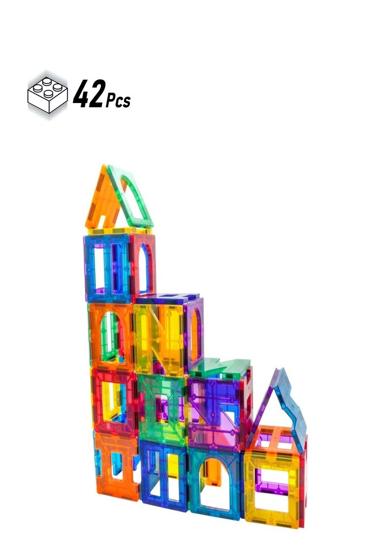 PicassoTiles PICASSO - MAGNETIC TILE BUILDING SET WITH UNIQUE SHAPES - 42 PIECES - Image 1