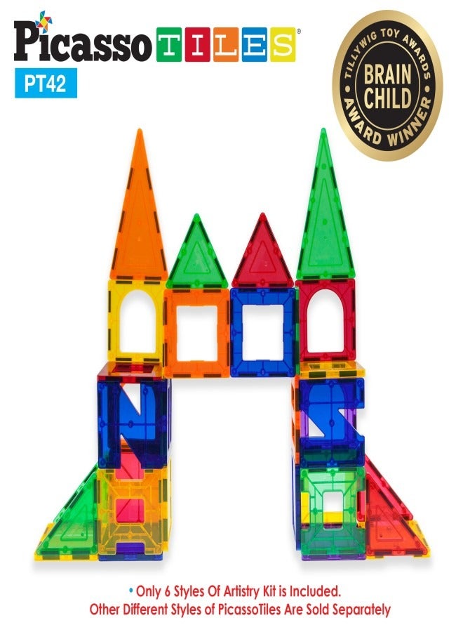 PicassoTiles PICASSO - MAGNETIC TILE BUILDING SET WITH UNIQUE SHAPES - 42 PIECES - Image 5