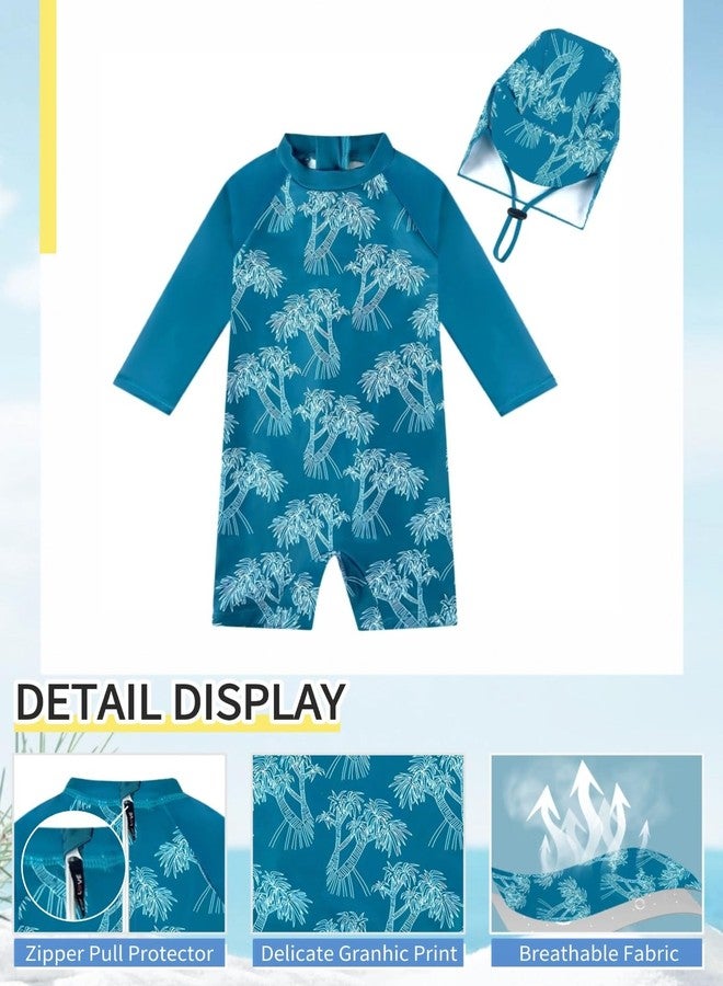 weVSwe Toddler Rash Guard Boy UPF 50+ Sun Protection Long Sleeve Infant Boy Bathing Suit Baby Boy Swimsuit & Hat Toddler Green Tree 12-18 Months - Image 2