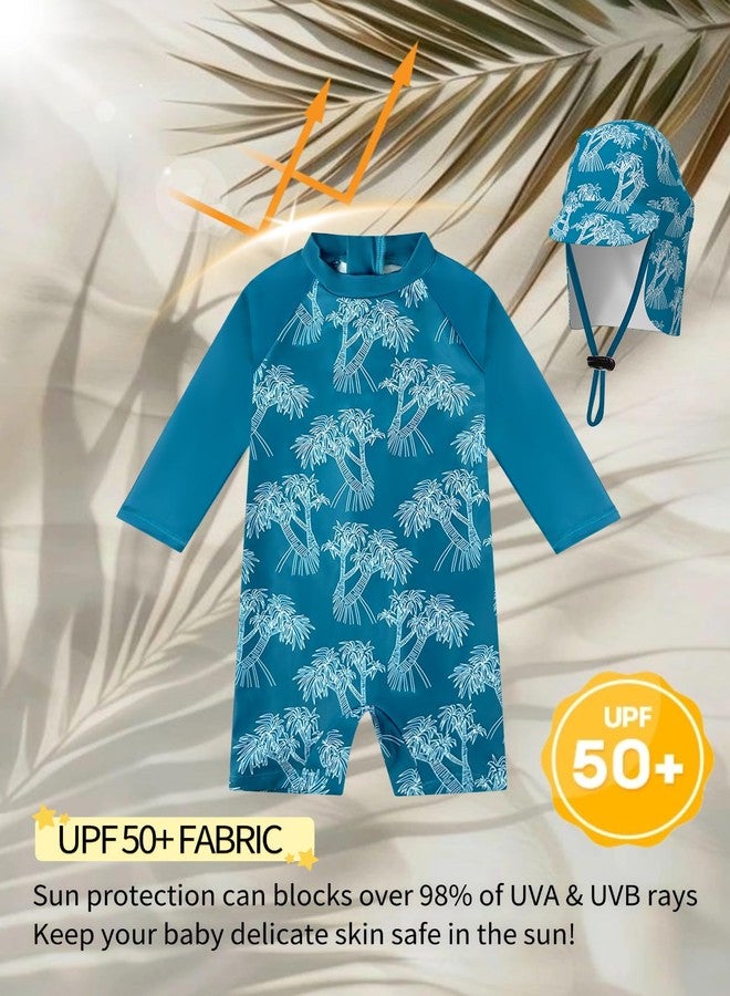 weVSwe Toddler Rash Guard Boy UPF 50+ Sun Protection Long Sleeve Infant Boy Bathing Suit Baby Boy Swimsuit & Hat Toddler Green Tree 12-18 Months - Image 5