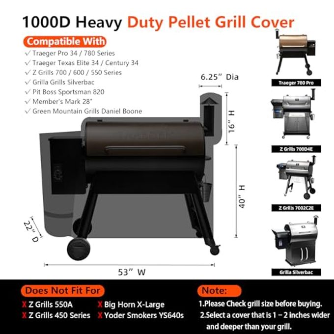 GuardKove [Upgraded 1000D Heavy Duty Fabric]Grill Cover for Traeger Pro 34/780 Series, Waterproof Wood Pellet Smoker Cover, Tear & Fade Resistant with Buckle,Zipper, for Treager Pro 34/780/Texas 34, Z Grills700 - Image 5