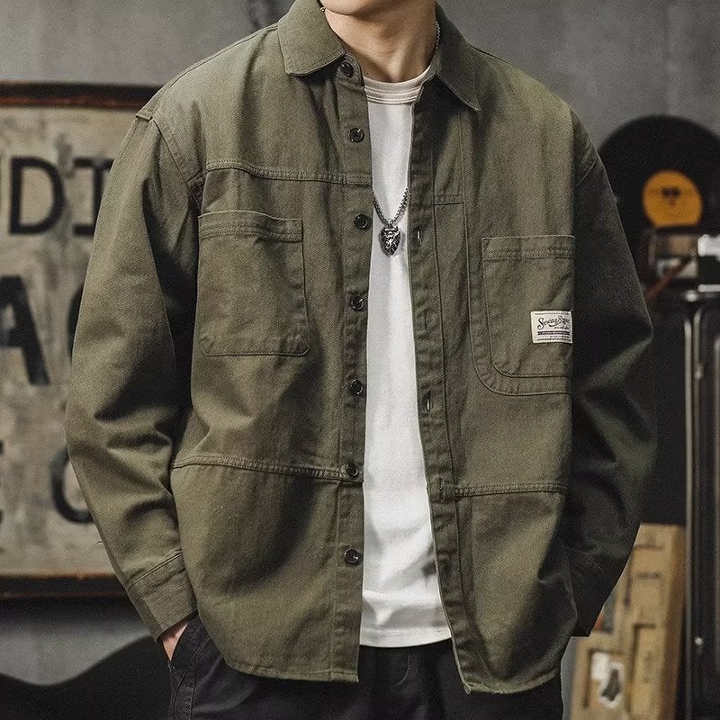 Mens Long Sleeve Work Shirt Casual Loose Fit CK02 gray green