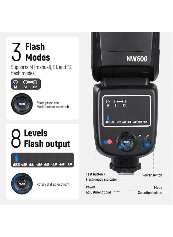 Neewer - NEEWER NW600 Flash Speedlite Compatible with Canon Nikon Panasonic Olympus Pentax Fujifilm Sony DSLR and Mirrorless Cameras with Standard Hot Shoe, GN40 On Camera Flash with Manual, S1/S2 Slave Mode - Image 1