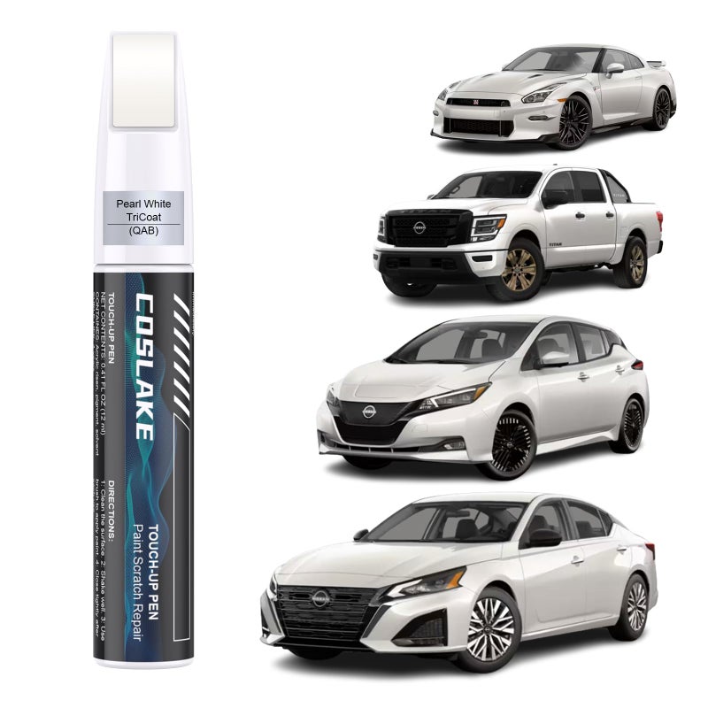 COSLAKE Car Touch Up PaintPearl White TriCoatQAB for Nissan Car Paint Scratch Repair Kit Quick Easy Solution to Repair 2 in 1 Scratch Remover Pen with 2PCS Disposable Micro Applicators