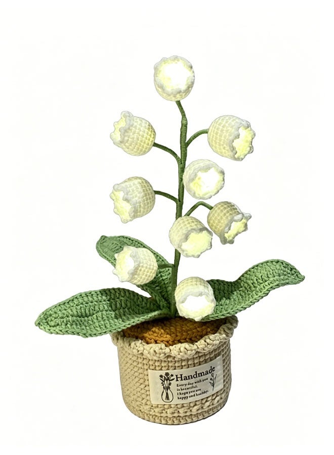 Beauenty Handmade Crochet Lily of the Valley Potted Plant, Knitted Everlasting Flower Bonsai, Cute Desktop Decor for Home Bedroom, Unique Handcrafted Gift - Image 1