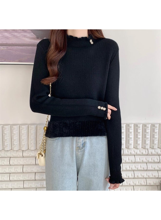 Modal One-Piece Fleece Semi-Turtleneck Fleece-Lined Thickened Sweater Women'S Autumn Winter Base Layer Top High-End Feel Can Be Worn Alone Knit Top - Image 2