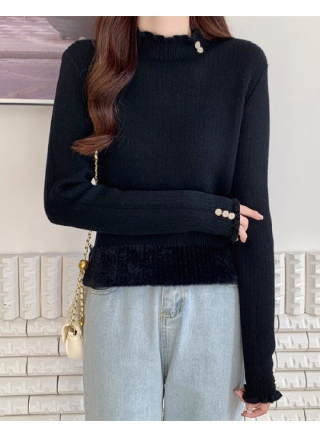 Modal One-Piece Fleece Semi-Turtleneck Fleece-Lined Thickened Sweater Women'S Autumn Winter Base Layer Top High-End Feel Can Be Worn Alone Knit Top - Image 1