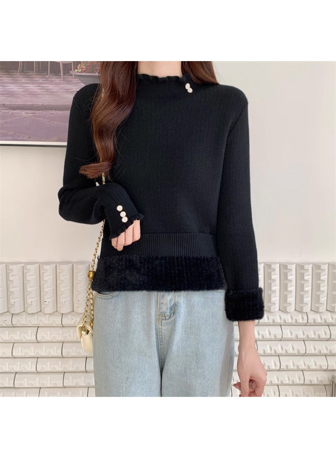 Modal One-Piece Fleece Semi-Turtleneck Fleece-Lined Thickened Sweater Women'S Autumn Winter Base Layer Top High-End Feel Can Be Worn Alone Knit Top - Image 3